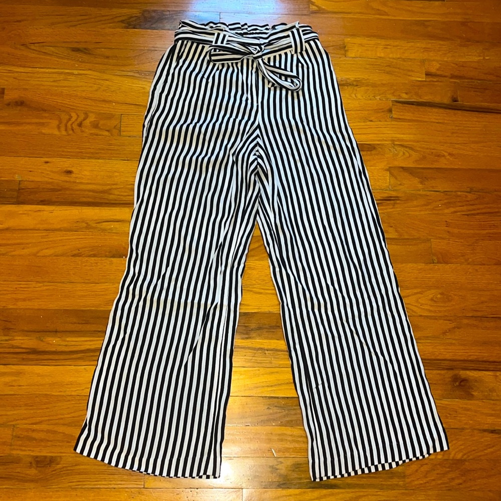 Express High Waisted Wide Leg Pants, Black and White Stripes